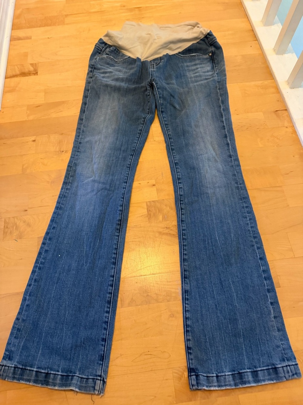 A Pea in the Pod Denim Maternity Flare Jeans with Beige Panel